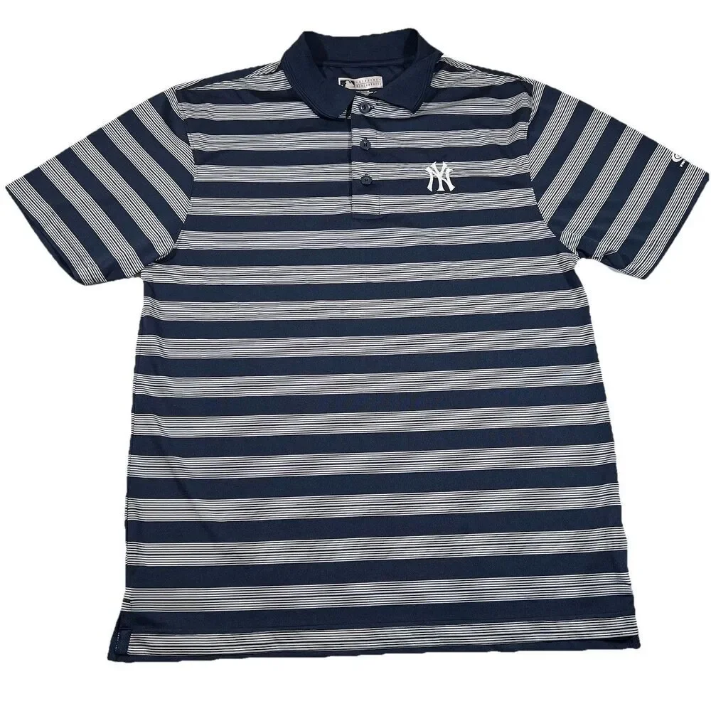 New York Yankees True Fan Genuine Merchandise Striped Polo Shirt Men's Large
